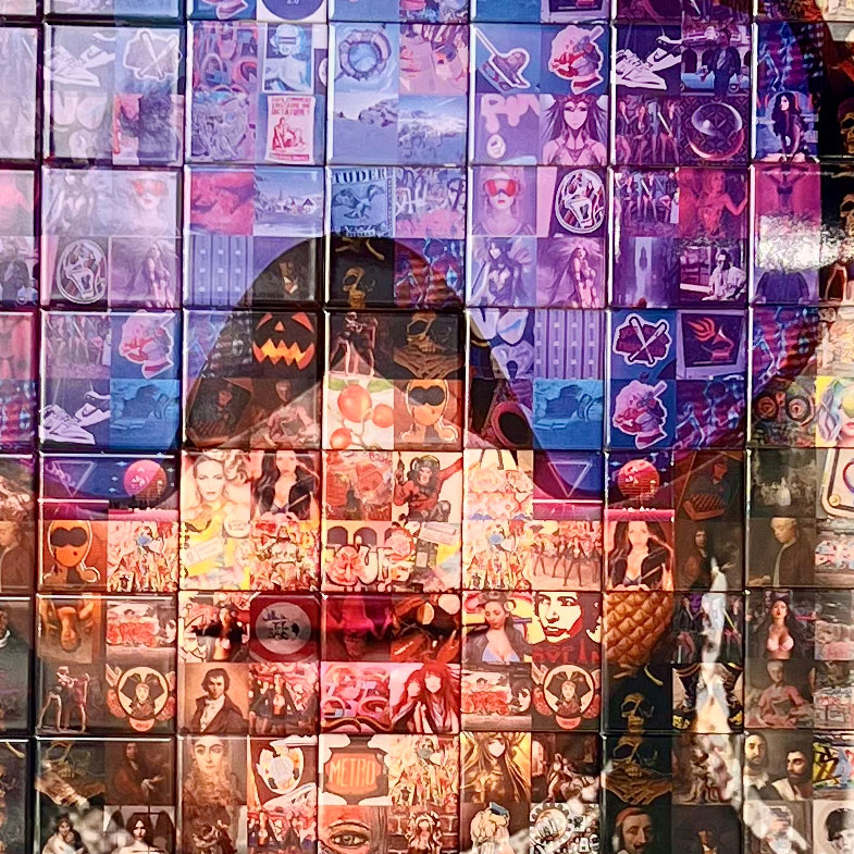 Detail of SARO’s photoceramic mural — Crest-Voland, France, 2024.